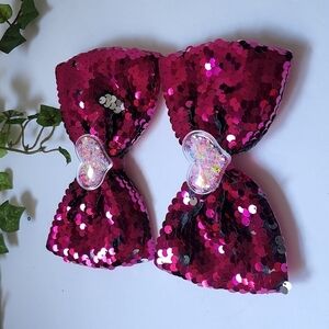 2 Mermaid Flip Sequin Fuchsia Pink Bow Clips New